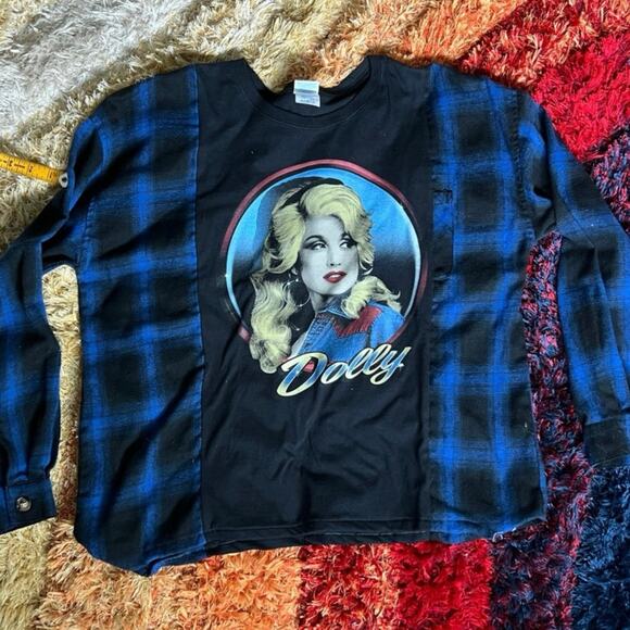 Dolly Parton flannel shirt, reworked tee, upcycled, country music Large - Picture 1 of 5